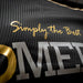 Text 'Simply the Best' on a textured surface with a logo in the corner.