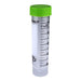 Clear plastic tube with green cap on a white background