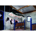 Horse inside a stable with a solarium above