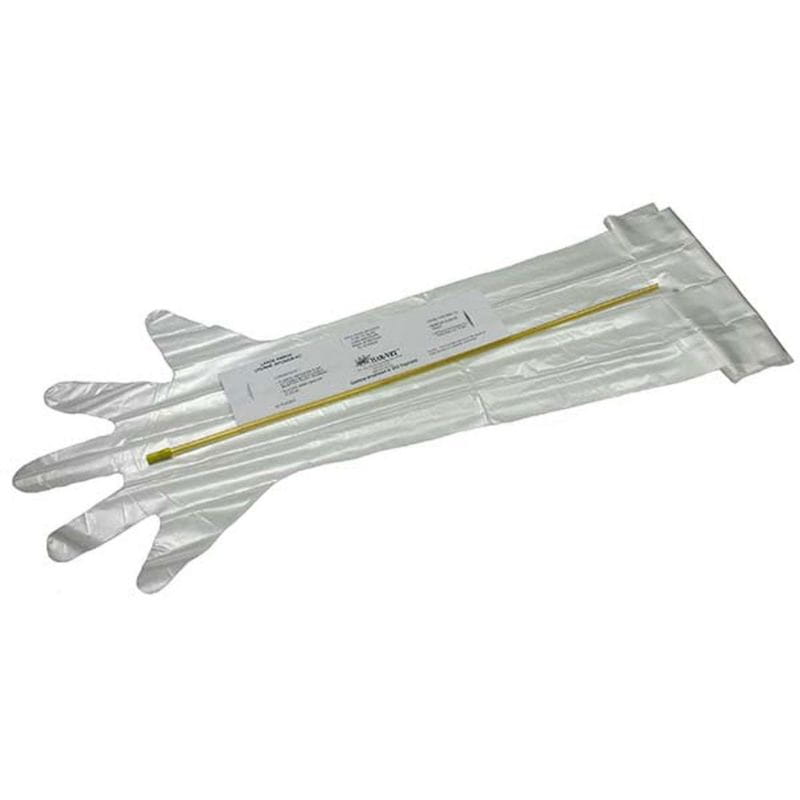 Plastic gloves with a yellow stick on a white background