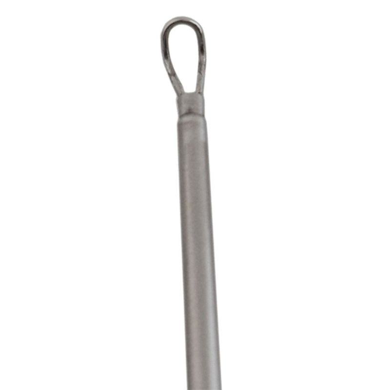 Metal rod with a loop at one end on a white background