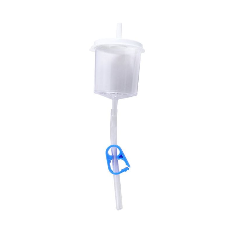 White plastic container with a blue clip on a white background