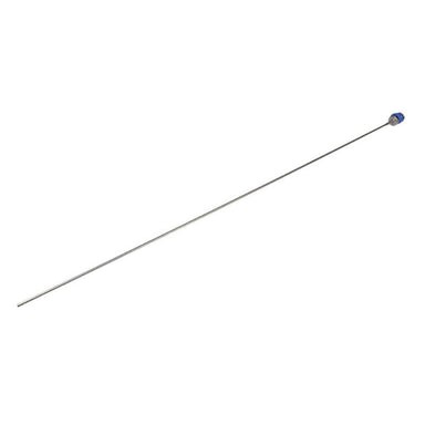 Long thin metal rod with a blue tip on a white background