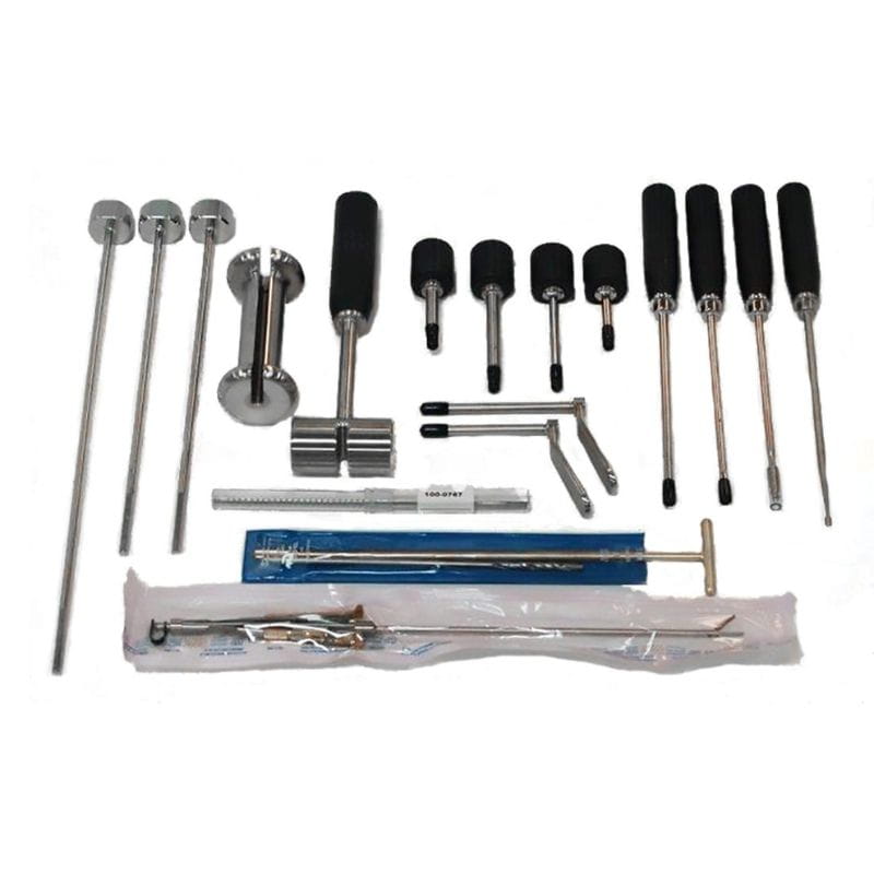 Collection of various tools including screwdrivers and a metal rod on a white background