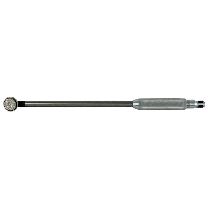 Metal tool with a cylindrical head and extended shaft on a white background