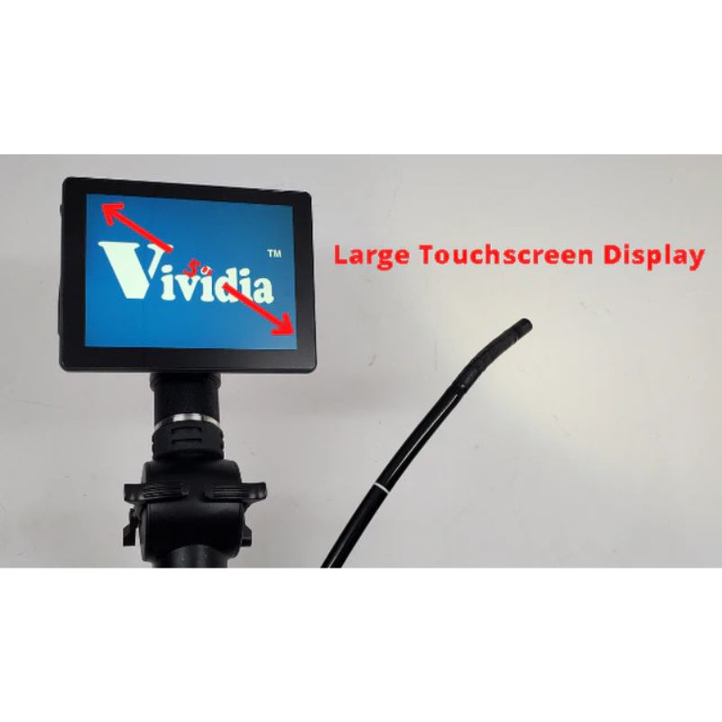 Monitor showing Vividia brand and black tube on a white background