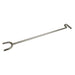 Metal tool with a long handle and curved ends on a white background