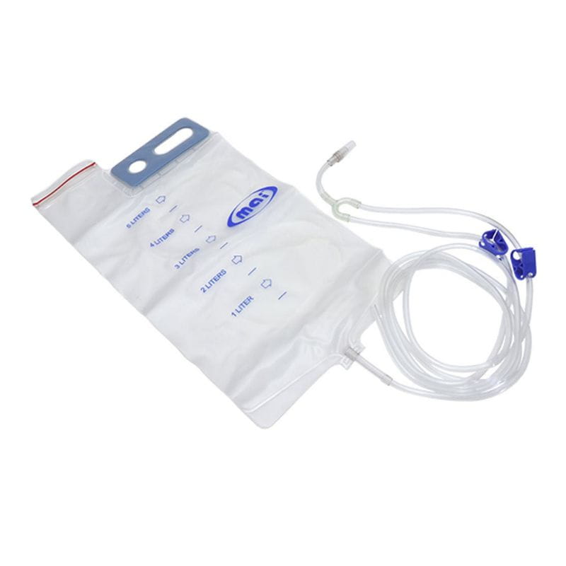 veterinary bag with tubing and valve on a white background