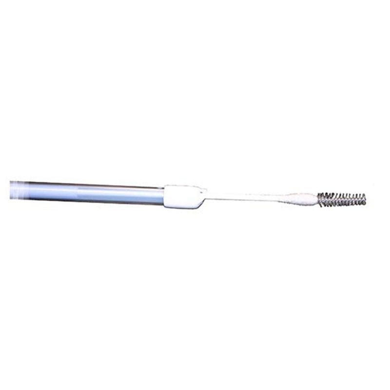 White dental tool with bristle head on a white background