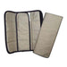Beige travel organizer with a black border on a white background