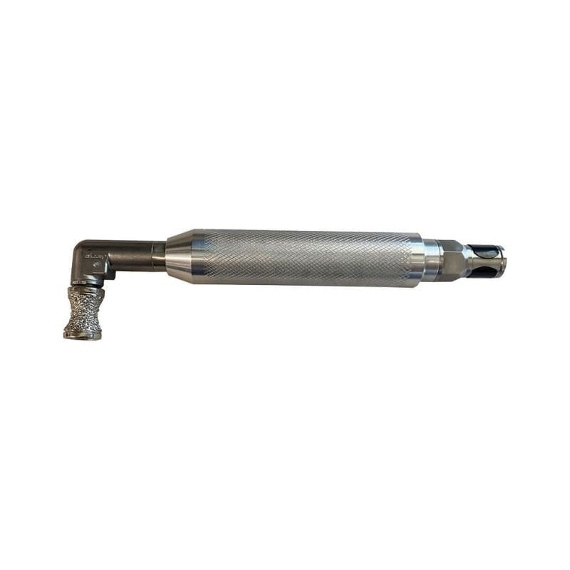 Metal tool with textured grip on a white background