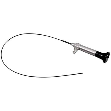 A flexible endoscope-style probe with a long thin black shaft, a silver metal handle body, and a black tip, shown on a plain white background.