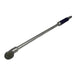 A long metal torque wrench with a silver shaft, a dark blue textured handle grip, and a round adjustment head, shown on a plain white background.