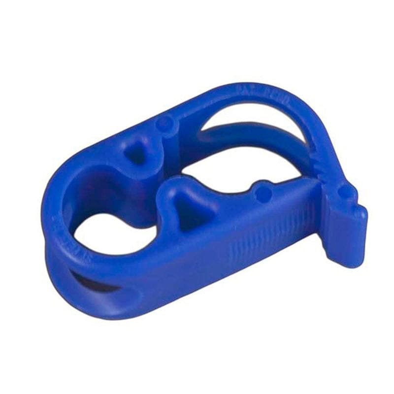 Blue plastic clip on a white background