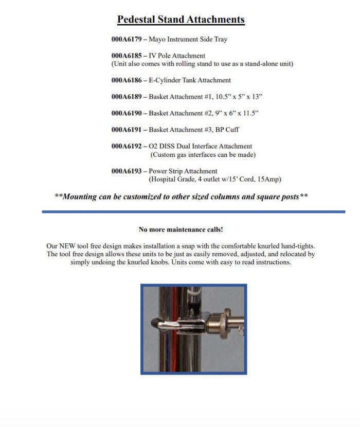 Animal Anesthesia Hallowell Pedestal Attachments