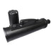 Black handheld device with cylindrical body and handle on a white background