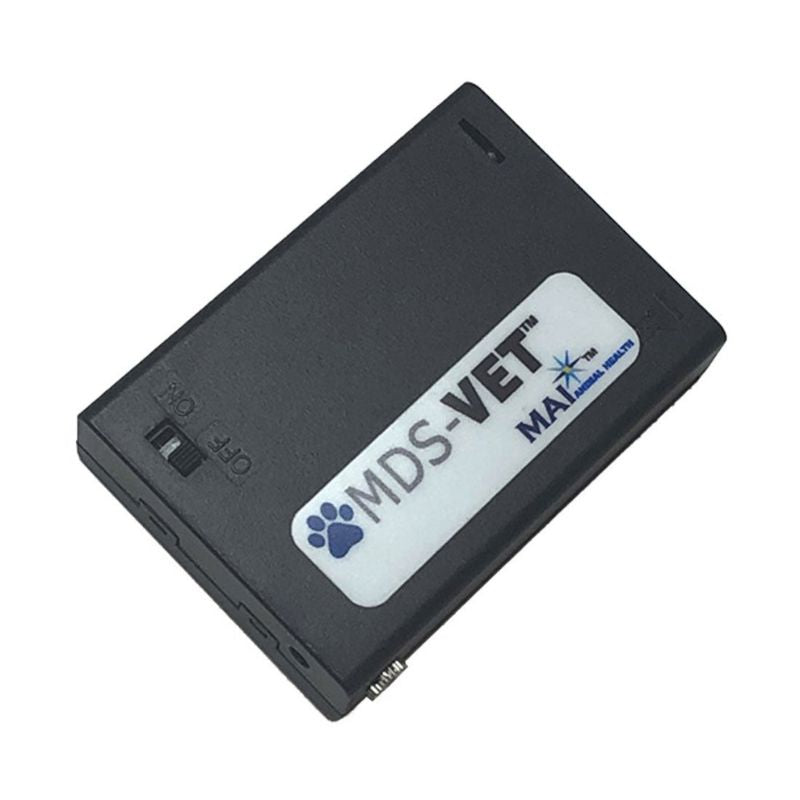 Black electronic device with 'MDS-VET' branding on a white background