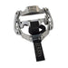 Metallic climbing device with a strap on a white background