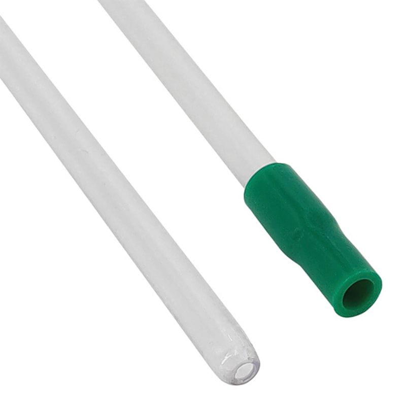 Two parallel transparent tubes with green cap on left tube