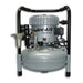 A Jun-Air compressor with a gray tank and silver aluminum cylinder, featuring a black carrying handle and black protective guards, isolated on a white background.
