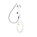 Endoscopic camera instrument with a long black flexible tube, a white handheld controller, and a coiled white cable on a plain white background.