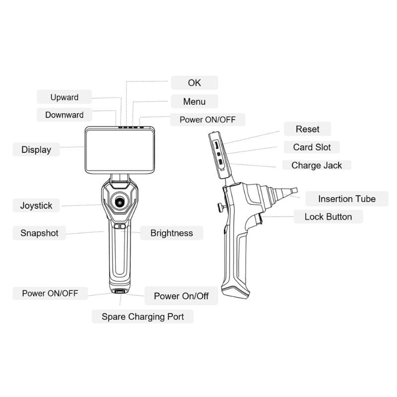 Diagram of an endoscope device with labeled parts on a white background