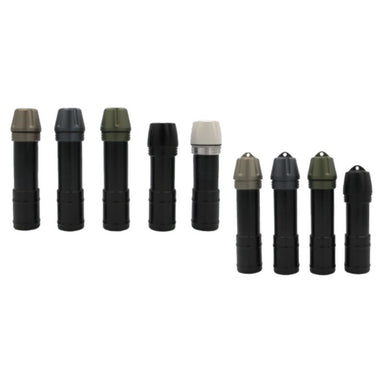 nine cylinder shaped batteries for PowerLaser on white background