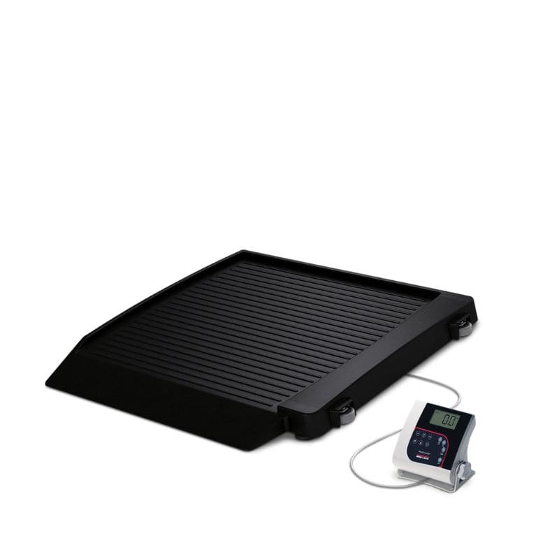 Black scale platform with digital control panel on a white background