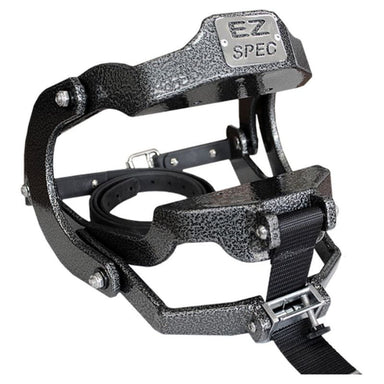 Black metal foot shackle with 'EZ Spec' branding on a white background