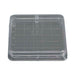 Clear plastic tray with grid and measurement markings on a white background