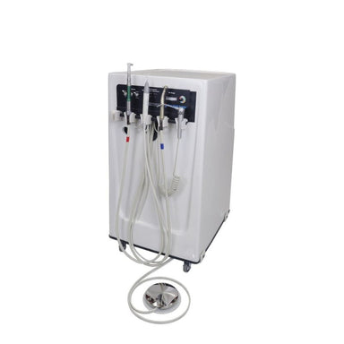 A white medical oxygen concentrator machine with multiple attached tubing lines and a circular floor vent, shown on a plain white background.
