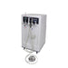 A white medical oxygen concentrator machine with multiple attached tubing lines and a circular floor vent, shown on a plain white background.
