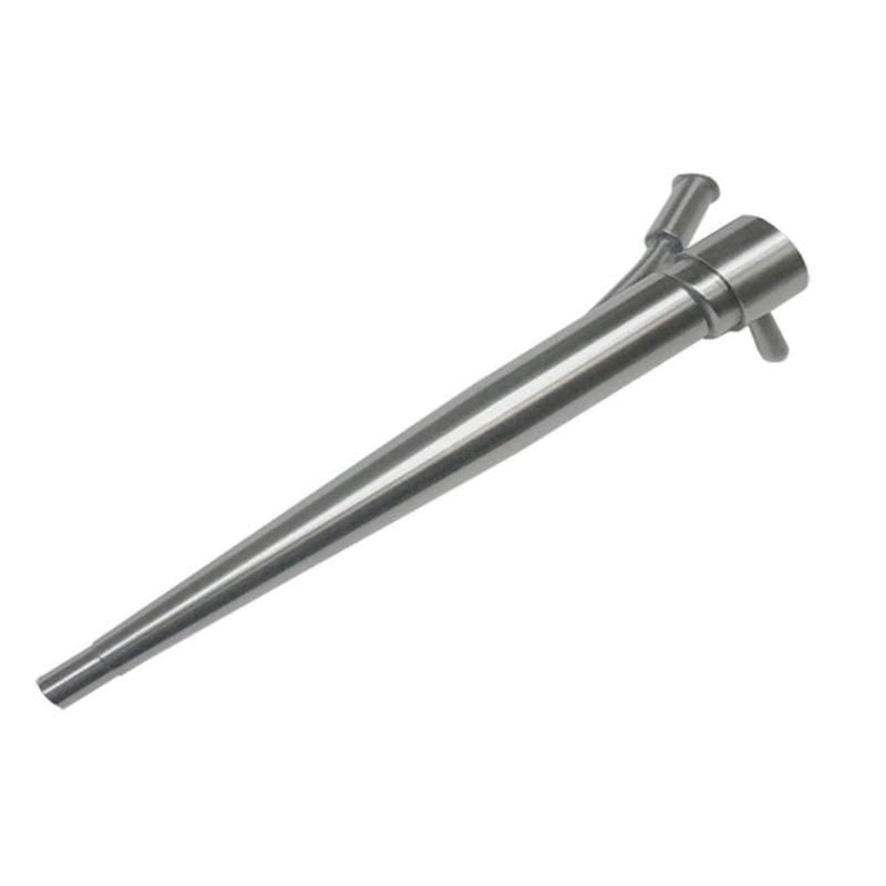 Stainless steel faucet on a white background