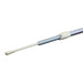 Long cylindrical object with a white handle and blue body on a white background