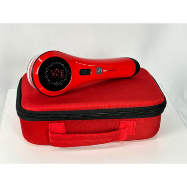 3b cold laser with digital display on a matching red case against a white background