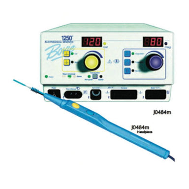 Electrosurgical device with control panel and blue handpiece on a white background