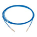 Coiled blue cable with white ends on a white background