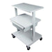 White rolling cart with adjustable shelves on a white background