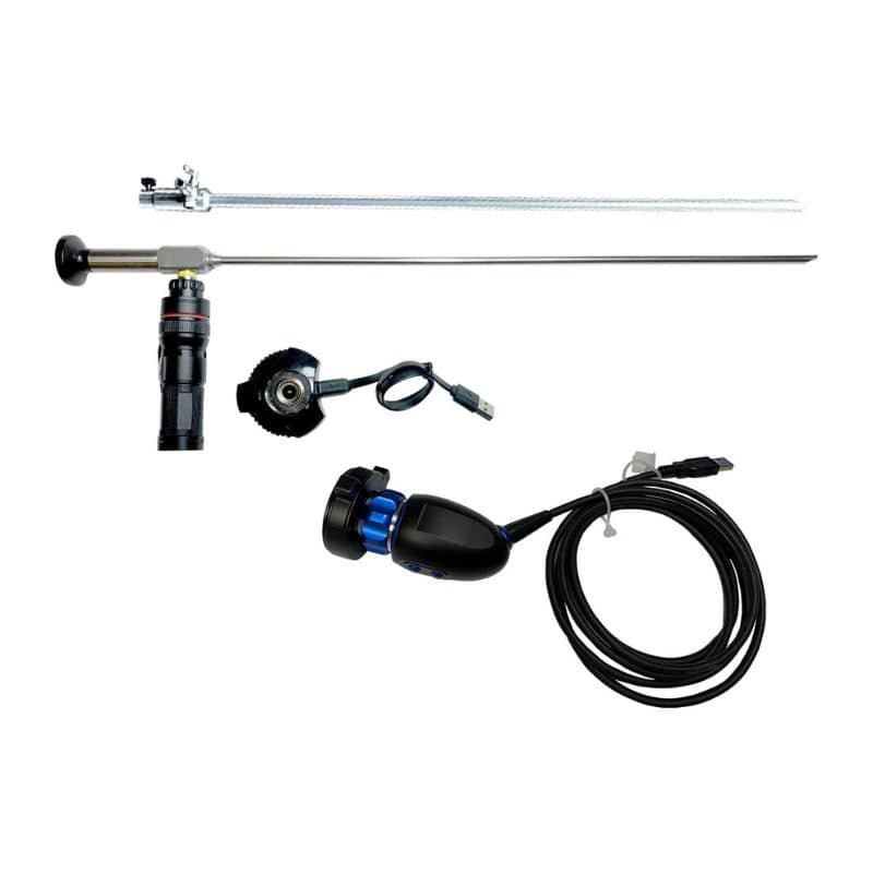 Medical device with various components on a white background