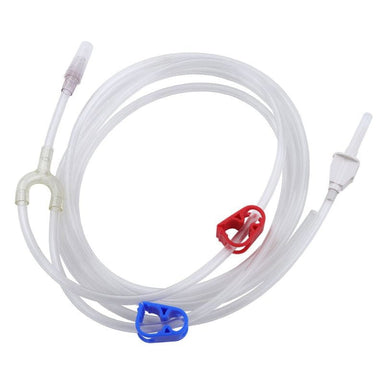 Clear plastic tubing with connectors on a white background