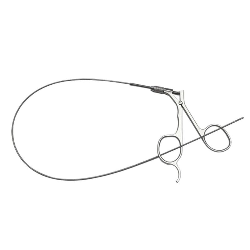 Surgical forceps with a cable on a white background