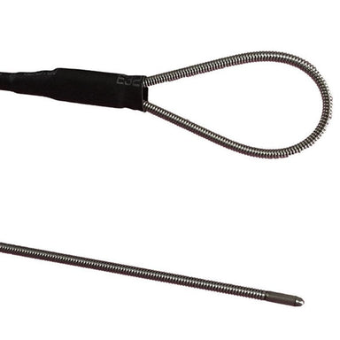 Metal spring with black handle on a white background