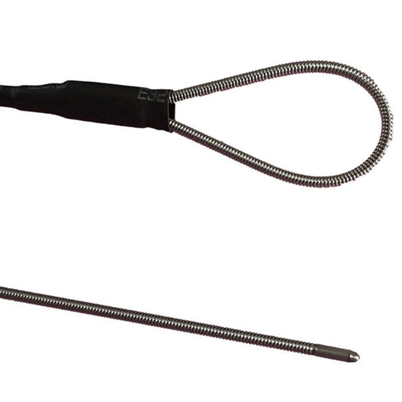 Metal spring with black handle on a white background