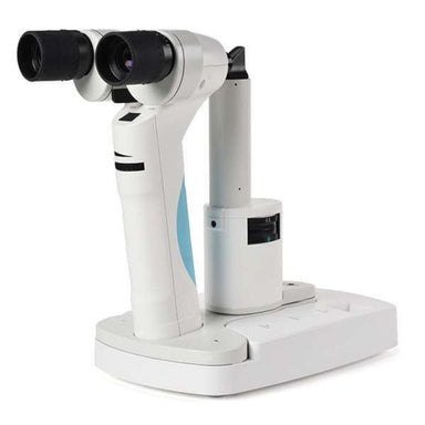 Medical device with binoculars and digital display on a white background