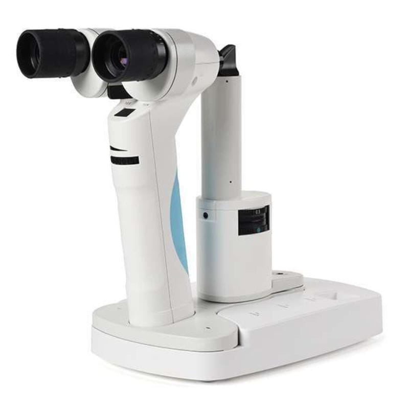 Medical device with binoculars and digital display on a white background