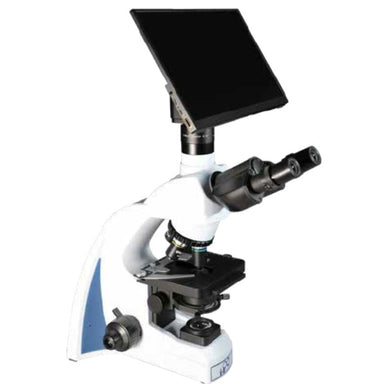 Microscope with a digital camera attachment on a white background