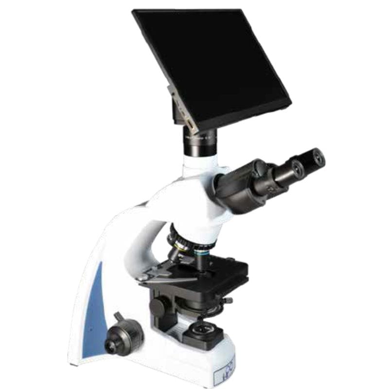 Microscope with a digital camera attachment on a white background