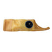 Brown leather boot with a black circular patch on a white background