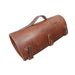 Brown leather roll with handles on a white background