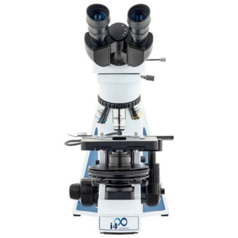 Microscope with 'i4' branding on a white background